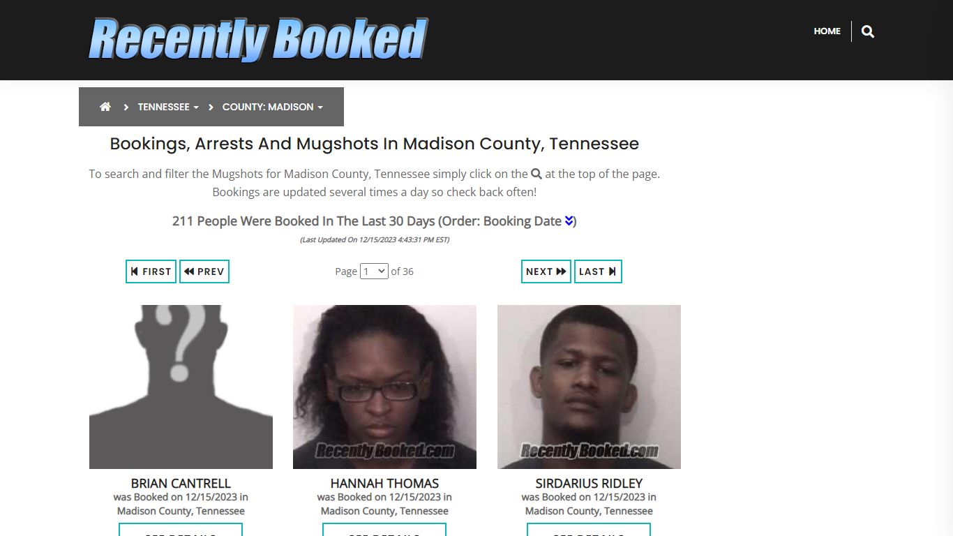 Bookings, Arrests and Mugshots in Madison County, Tennessee